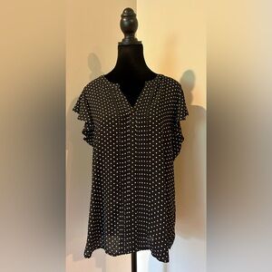 Ann Taylor Black Blouse with White Dots